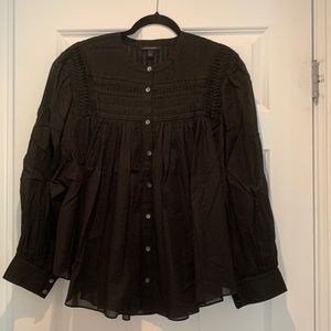 Banana Republic black gathered bib button down top